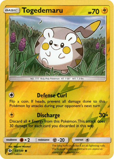 Togedemaru 53/149 Reverse Holo | Sun & Moon | Pokemon Card