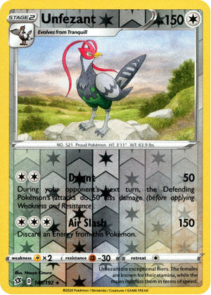 Unfezant 145/192 Reverse Holo | Rebel Clash | Pokemon Card