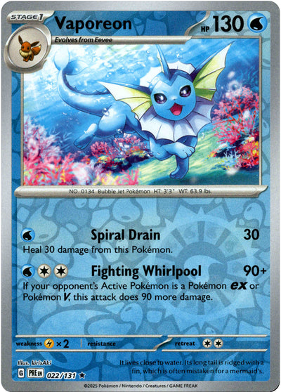 Vaporeon 22/131 Reverse Holo | Prismatic Evolutions | Pokemon Card
