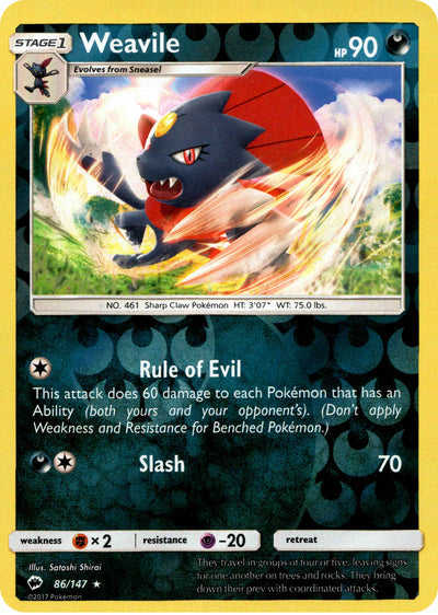 Weavile 86/147 Reverse Holo | Burning Shadows | Pokemon Card