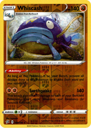 Whiscash 100/192 Reverse Holo | Rebel Clash | Pokemon Card