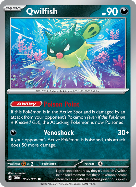 Qwilfish 52/86 Common | Chaos Rising | Pokemon Card
