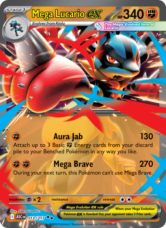 Mega Lucario ex 113/217 Double Rare | Ascended Heroes | Pokemon Card