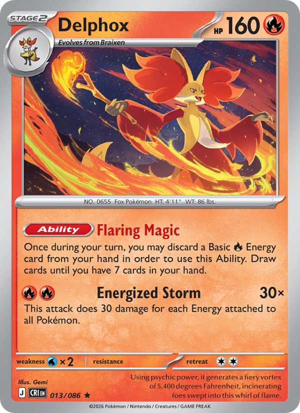 Delphox 13/86 Rare Holo | Chaos Rising | Pokemon Card