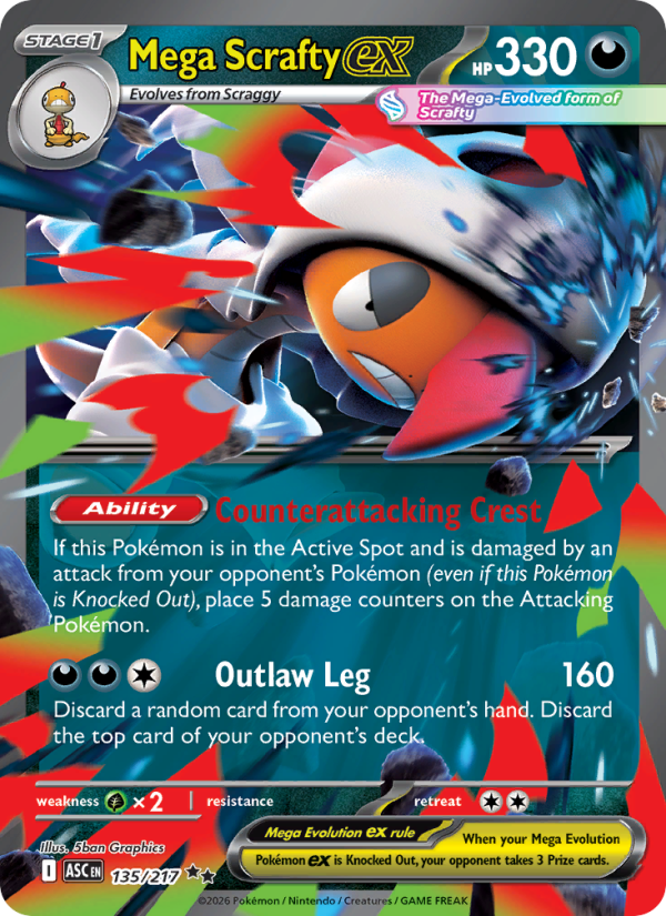 Mega Scrafty ex 135/217 Double Rare | Ascended Heroes | Pokemon Card