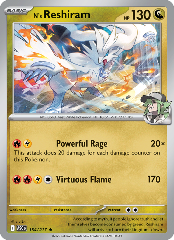 N's Reshiram 154/217 Rare Holo | Ascended Heroes | Pokemon Card