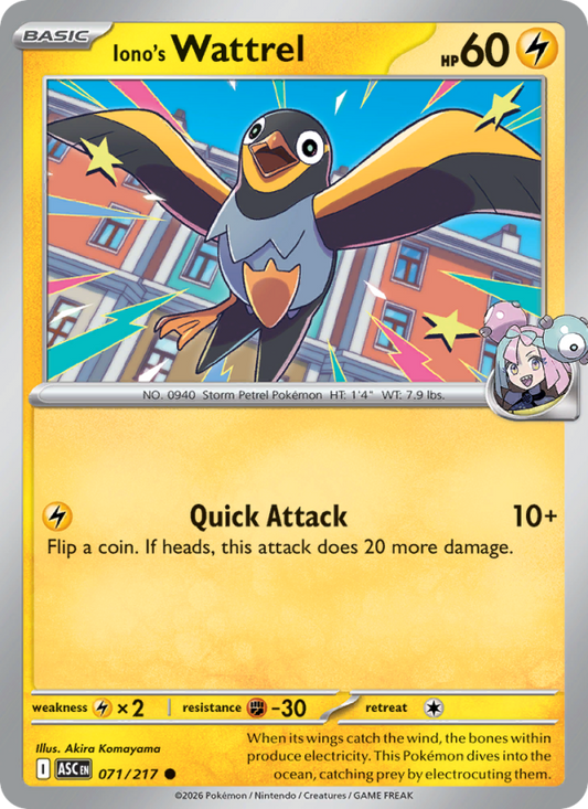 Iono's Wattrel 71/217 Common | Ascended Heroes | Pokemon Card