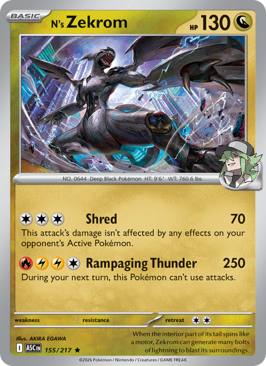 N's Zekrom 155/217 Rare Holo | Ascended Heroes | Pokemon Card