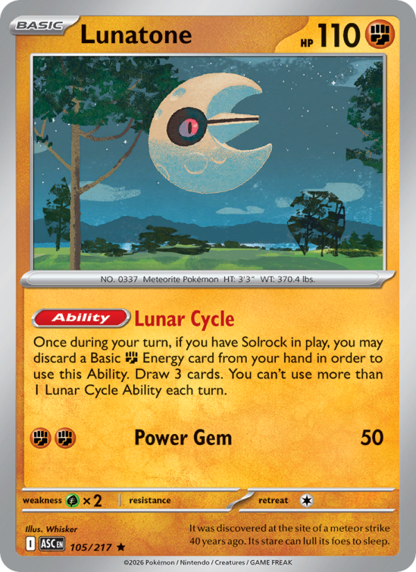 Lunatone 105/217 Rare Holo | Ascended Heroes | Pokemon Card