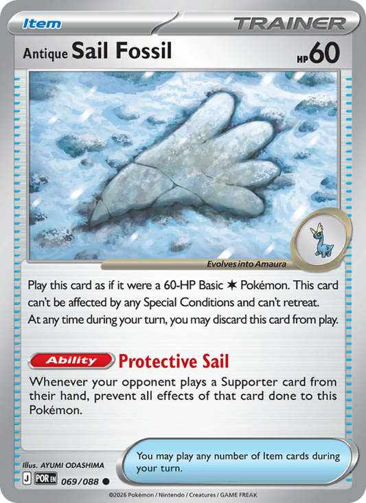 Antique Sail Fossil 69/88 Common | Perfect Order | Pokemon Card