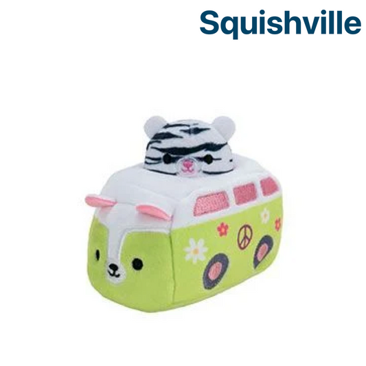 White Tiger in Green Kombi Van Car ~ Mini Squishmallow in VEHICLE Squishville Plush ~ IN STOCK