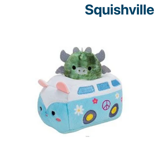 Green Dragon in Blue Kombi Van Car ~ Mini Squishmallow in VEHICLE Squishville Plush ~ IN STOCK