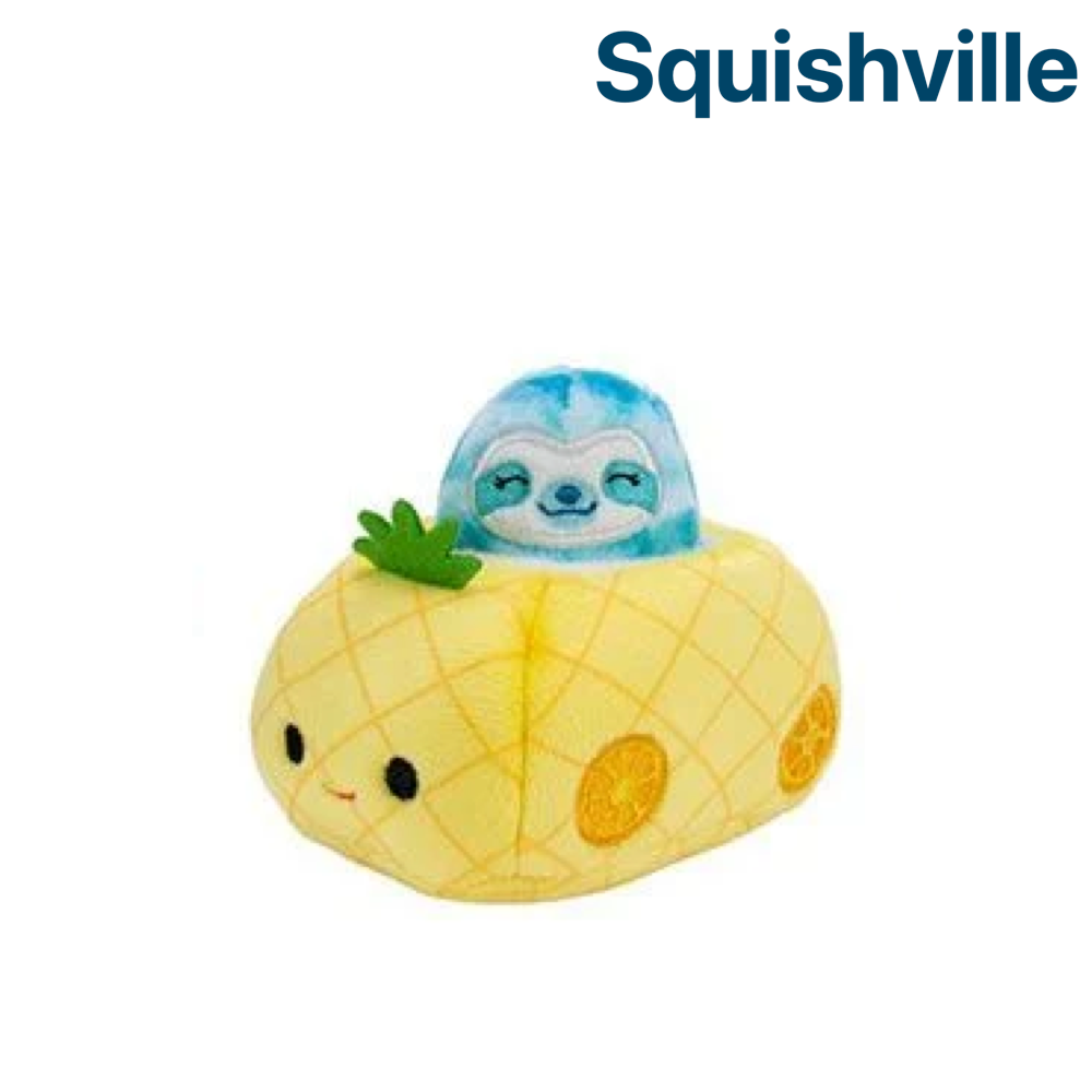 Blue Sloth in Pineapple Car ~ Mini Squishmallow in VEHICLE Squishville Plush ~ IN STOCK