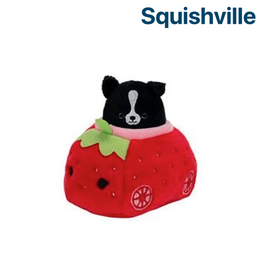 Black Dog in Strawberry Car ~ Mini Squishmallow in VEHICLE Squishville Plush ~ IN STOCK