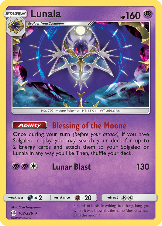 Lunala 102/236 Rare Holo | Cosmic Eclipse | Pokemon Card