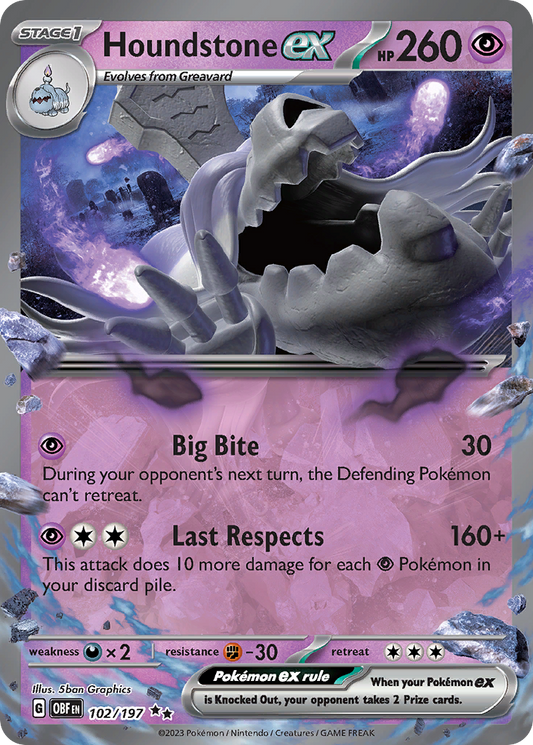 Houndstone ex 102/197 Double Rare | Obsidian Flames | Pokemon Card