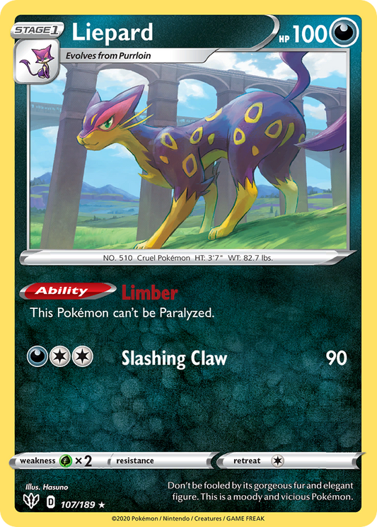 Liepard 107/189 Rare | Darkness Ablaze | Pokemon Card