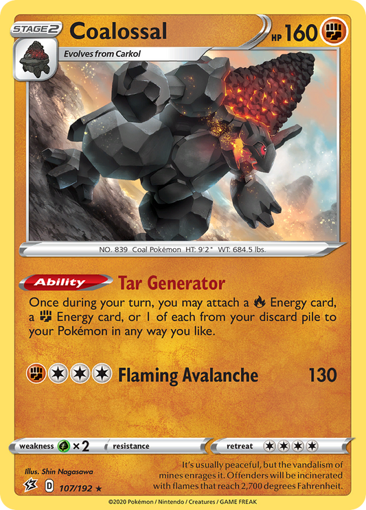 Coalossal 107/192 Rare Holo | Rebel Clash | Pokemon Card