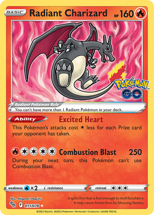 Radiant Charizard 11/78 Radiant Rare | Pokémon GO | Pokemon Card