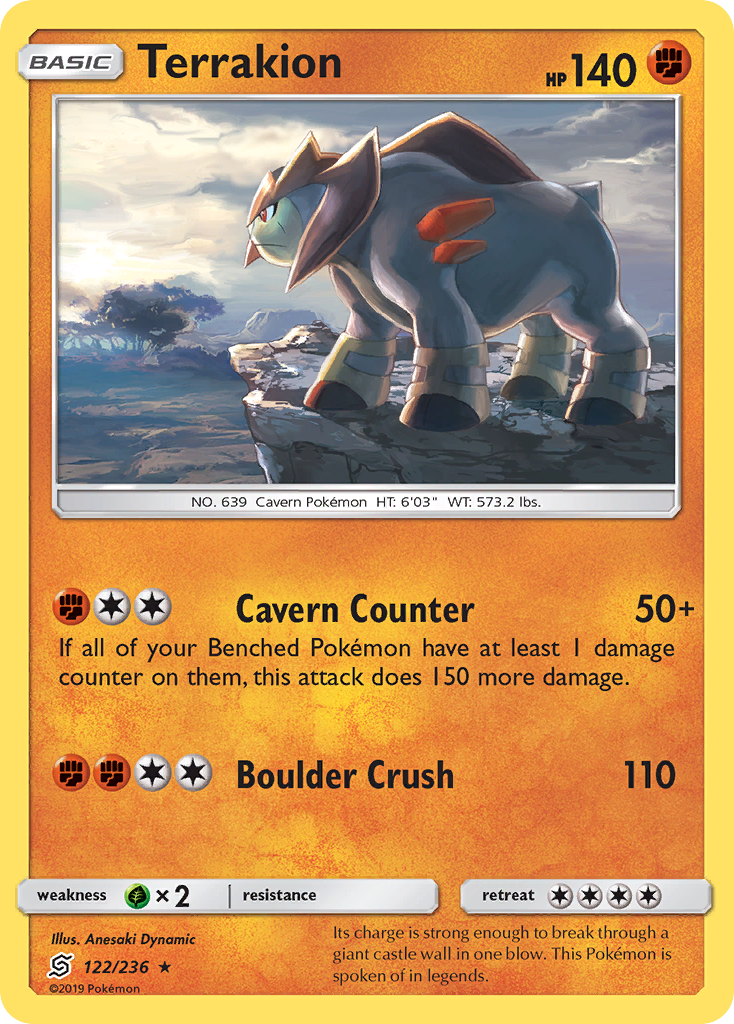 Terrakion 122/236 Rare Holo | Unified Minds | Pokemon Card