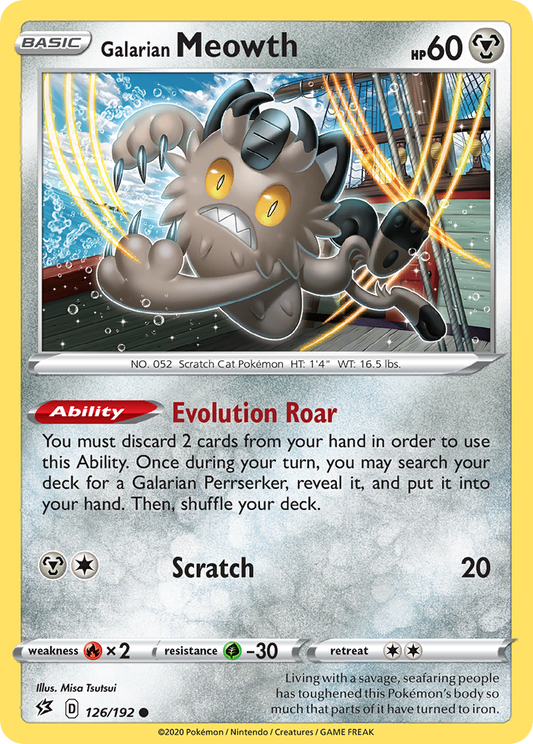 Galarian Meowth 126/192 Common | Rebel Clash | Pokemon Card