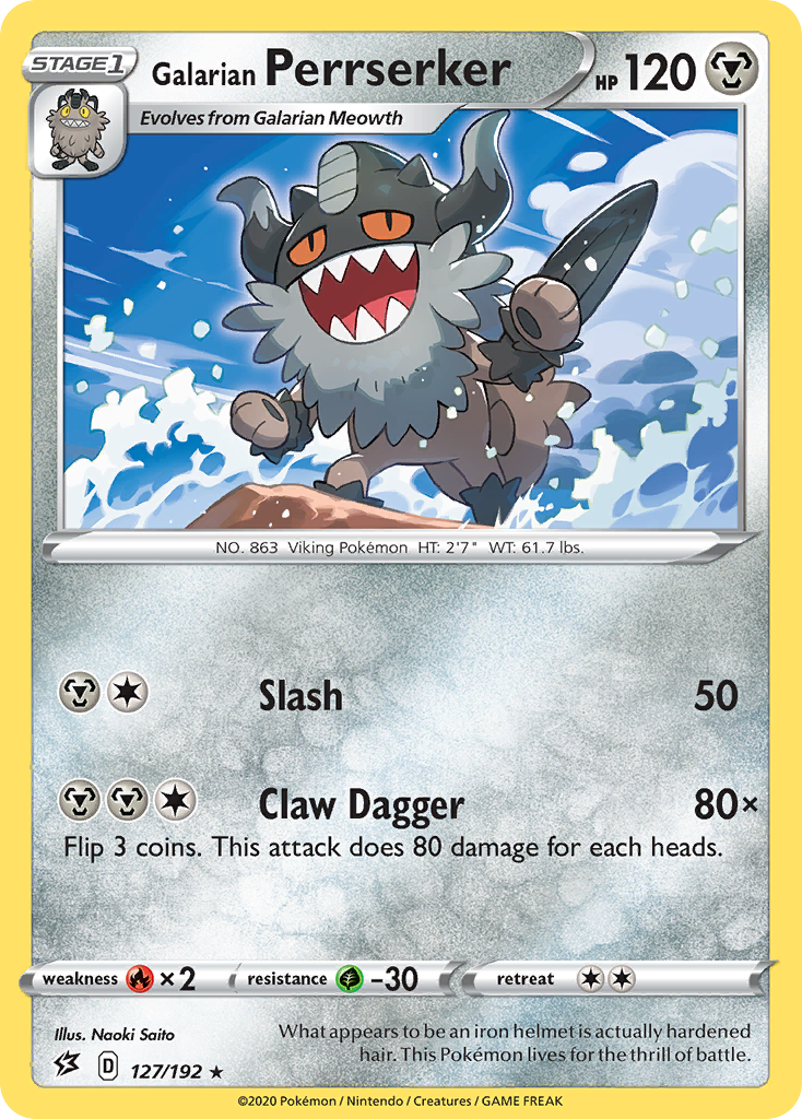 Galarian Perrserker 127/192 Rare | Rebel Clash | Pokemon Card