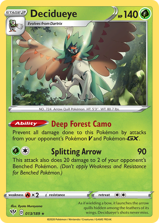 Decidueye 13/189 Rare Holo | Darkness Ablaze | Pokemon Card