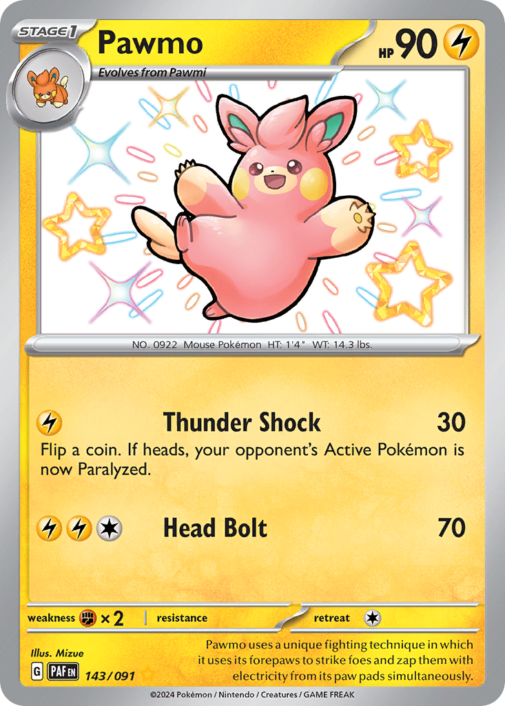 Pawmo 143/91 Shiny Rare | Paldean Fates | Pokemon Card