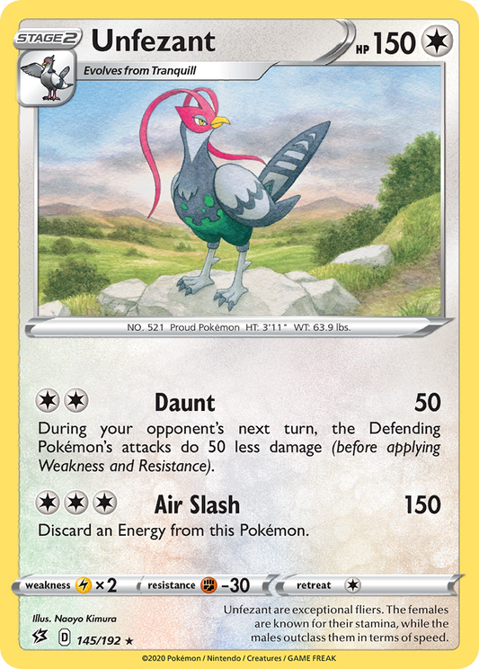 Unfezant 145/192 Rare | Rebel Clash | Pokemon Card
