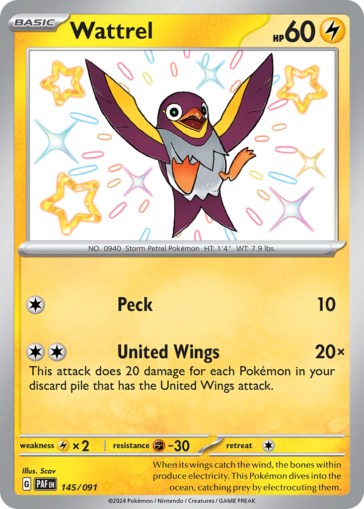 Wattrel 145/91 Shiny Rare | Paldean Fates | Pokemon Card