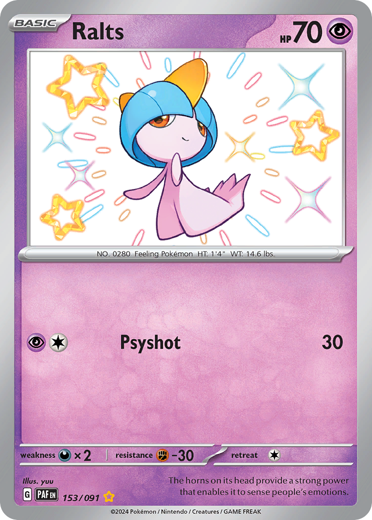 Ralts 153/91 Shiny Rare | Paldean Fates | Pokemon Card