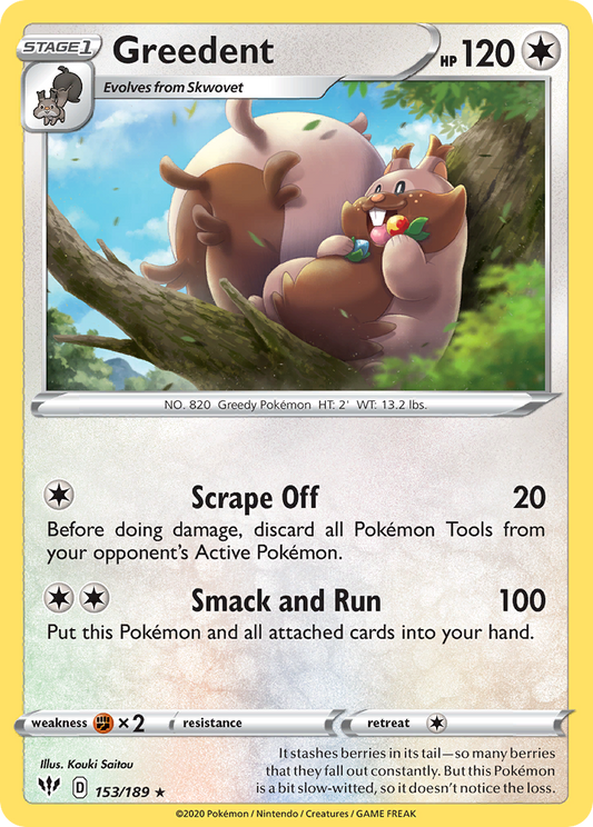 Greedent 153/189 Rare | Darkness Ablaze | Pokemon Card