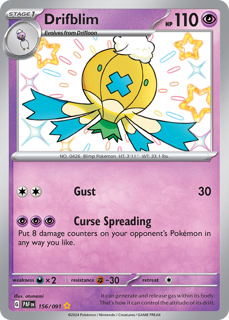 Drifblim 156/91 Shiny Rare | Paldean Fates | Pokemon Card