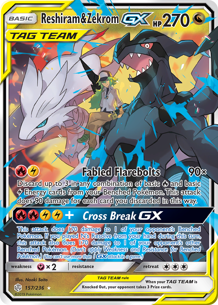 Reshiram & Zekrom-GX 157/236 Rare Holo GX | Cosmic Eclipse | Pokemon Card