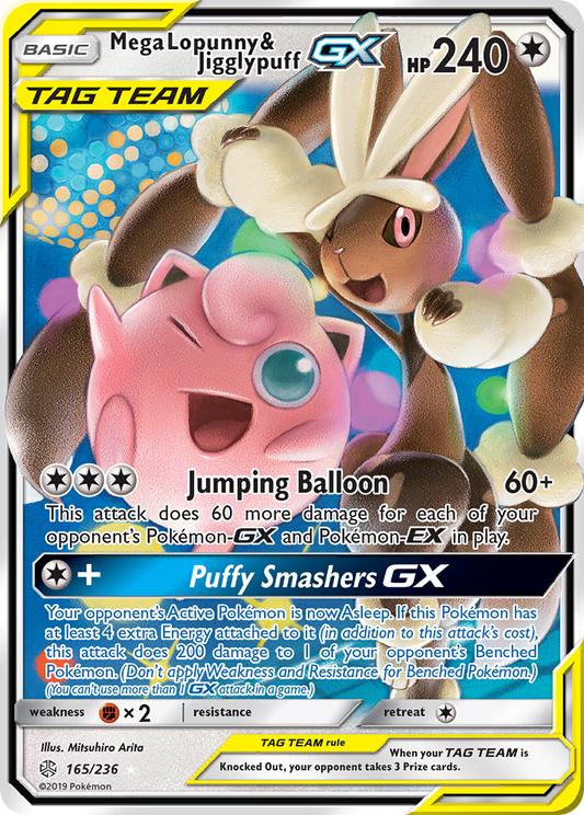 Mega Lopunny & Jigglypuff-GX 165/236 Rare Holo GX | Cosmic Eclipse | Pokemon Card