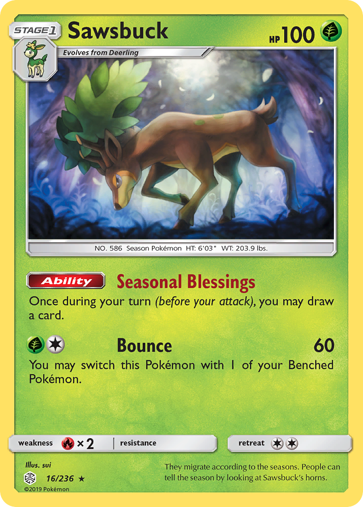 Sawsbuck 16/236 Rare Holo | Cosmic Eclipse | Pokemon Card