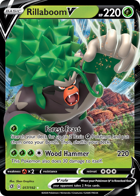 Rillaboom V 17/192 Rare Holo V | Rebel Clash | Pokemon Card