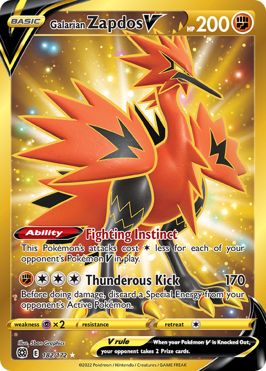 Galarian Zapdos V 182/172 Rare Secret | Brilliant Stars | Pokemon Card
