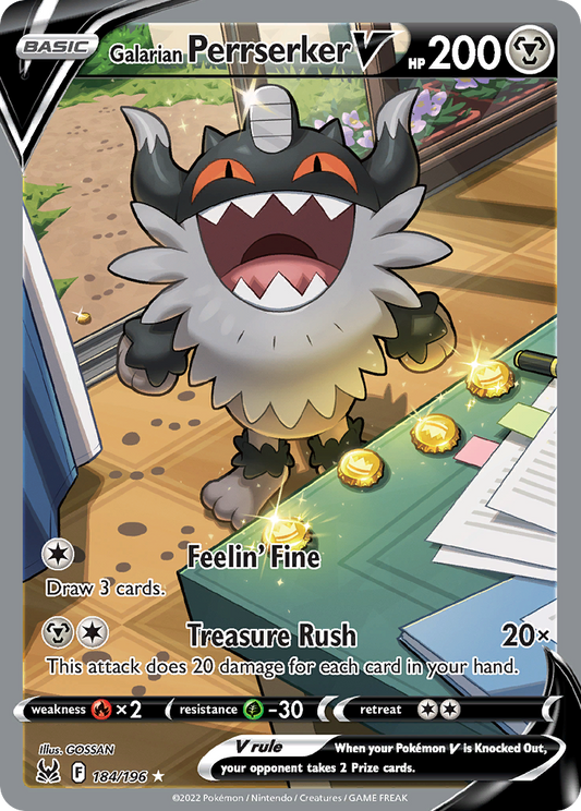 Galarian Perrserker V 184/196 Rare Ultra | Lost Origin | Pokemon Card