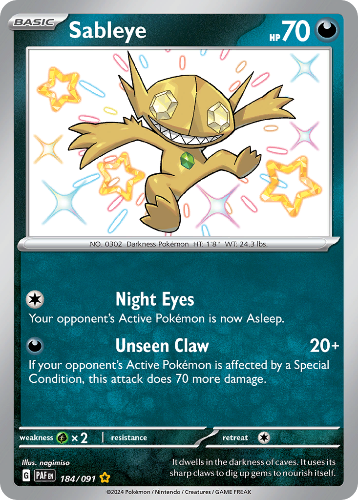 Sableye 184/91 Shiny Rare | Paldean Fates | Pokemon Card