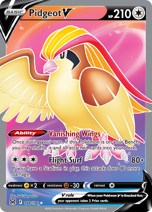 Pidgeot V 188/196 Rare Ultra | Lost Origin | Pokemon Card