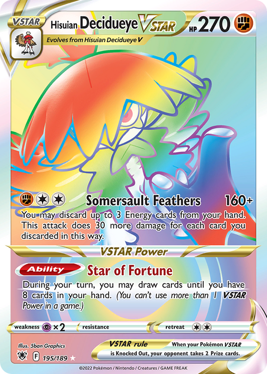 Hisuian Decidueye VSTAR 195/189 Rare Rainbow | Astral Radiance | Pokemon Card