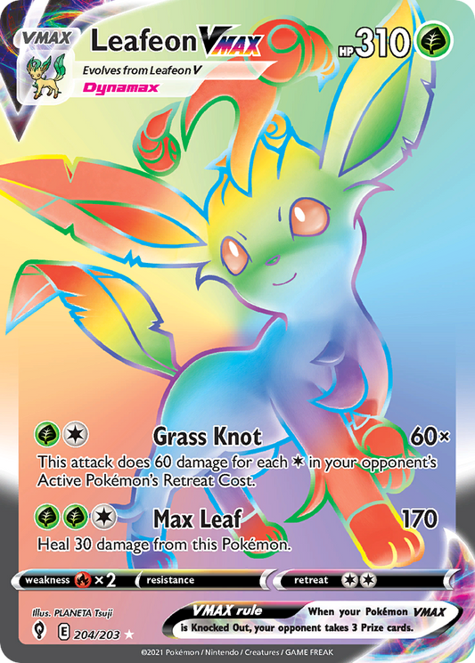 Leafeon VMAX 204/203 Rare Rainbow | Evolving Skies | Pokemon Card