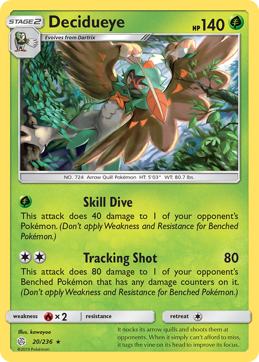 Decidueye 20/236 Rare Holo | Cosmic Eclipse | Pokemon Card