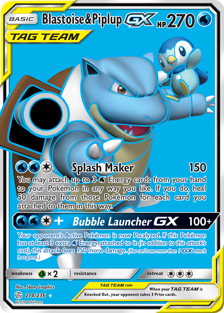 Blastoise & Piplup-GX 214/236 Rare Ultra | Cosmic Eclipse | Pokemon Card