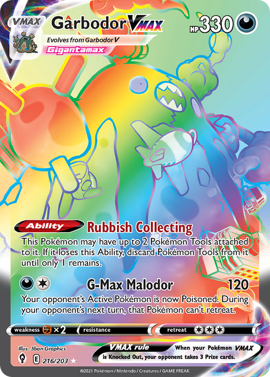 Garbodor VMAX 216/203 Rare Rainbow | Evolving Skies | Pokemon Card