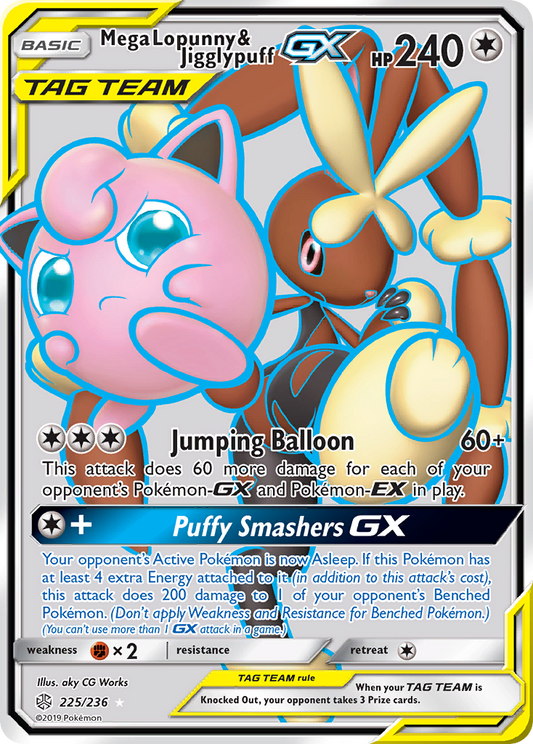 Mega Lopunny & Jigglypuff-GX 225/236 Rare Ultra | Cosmic Eclipse | Pokemon Card