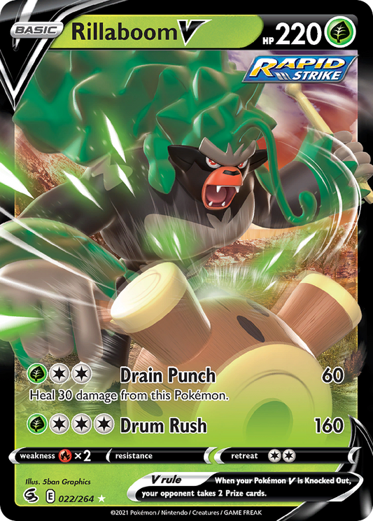 Rillaboom V 22/264 Rare Holo V | Fusion Strike | Pokemon Card