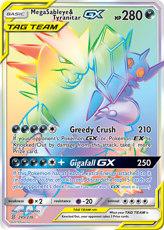 Mega Sableye & Tyranitar-GX 245/236 Rare Rainbow | Unified Minds | Pokemon Card