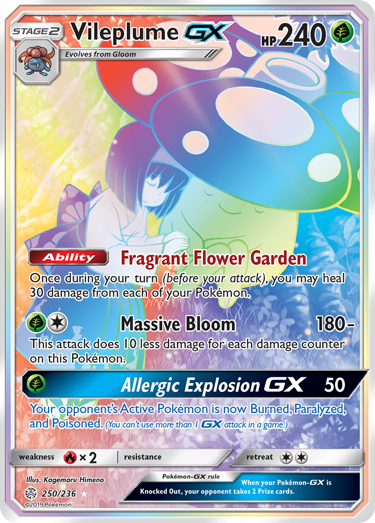 Vileplume-GX 250/236 Rare Rainbow | Cosmic Eclipse | Pokemon Card